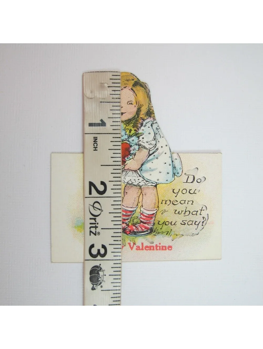 Vintage Valentine Cutout Card Stand Up Blonde Girl Red Heart 1920s-30s UNSIGNED